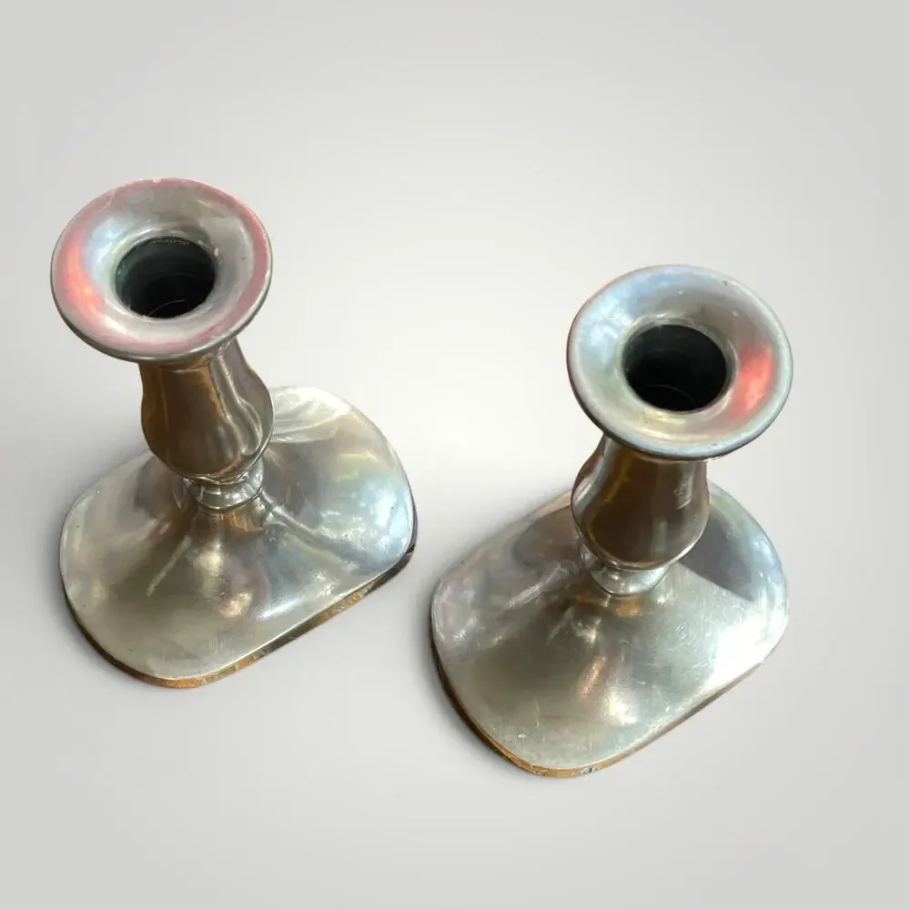 Vtg. Pair Stieff Pewter Candlestick Holders Model P 103 Weighted Colonial Taper